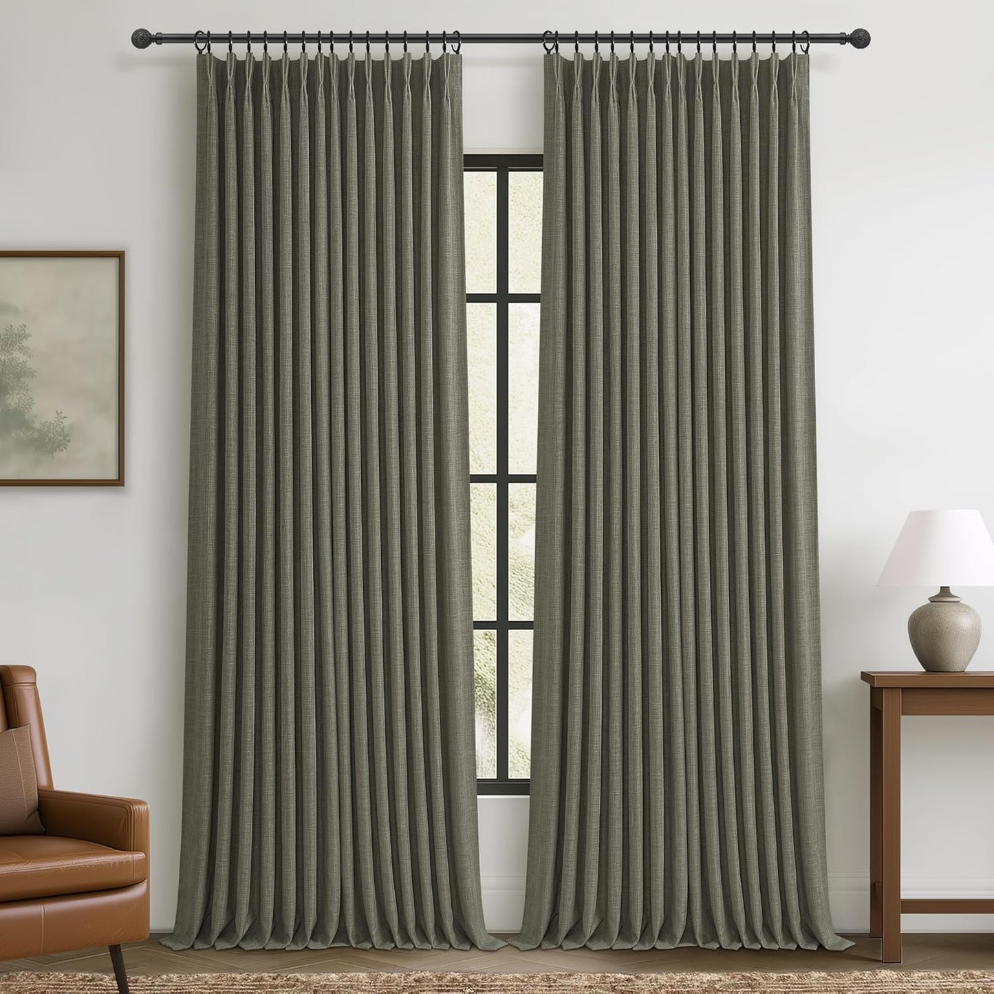 Lichen Grey Pinch Pleated Curtains for Dining Room Elegance