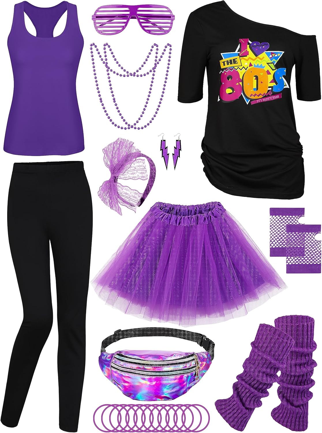 24 Pieces 80s Costumes for Women - Complete Retro Outfit Set