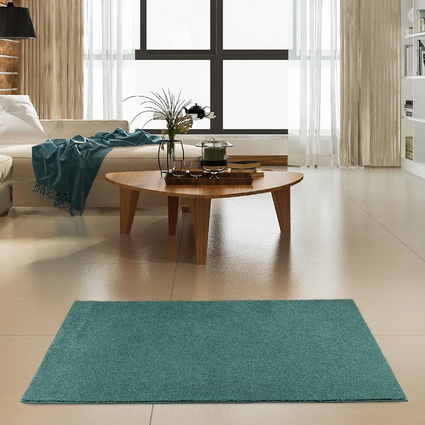 Ambiant Pet Friendly Solid Color Area Rug Teal - 10ft x 13ft