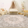 Area Rug 4ftx6ft Distressed Brown Vintage Rug - Washable Low Pile