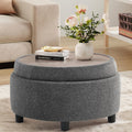 Fabric Round Storage Ottoman with Reversible Tray Lid