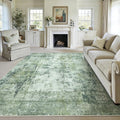 8x10 Washable Area Rug Dark Green Abstract for Living Room