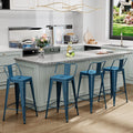 Metal Bar Stools Set of 4 26in Counter Height - Distressed Navy Blue