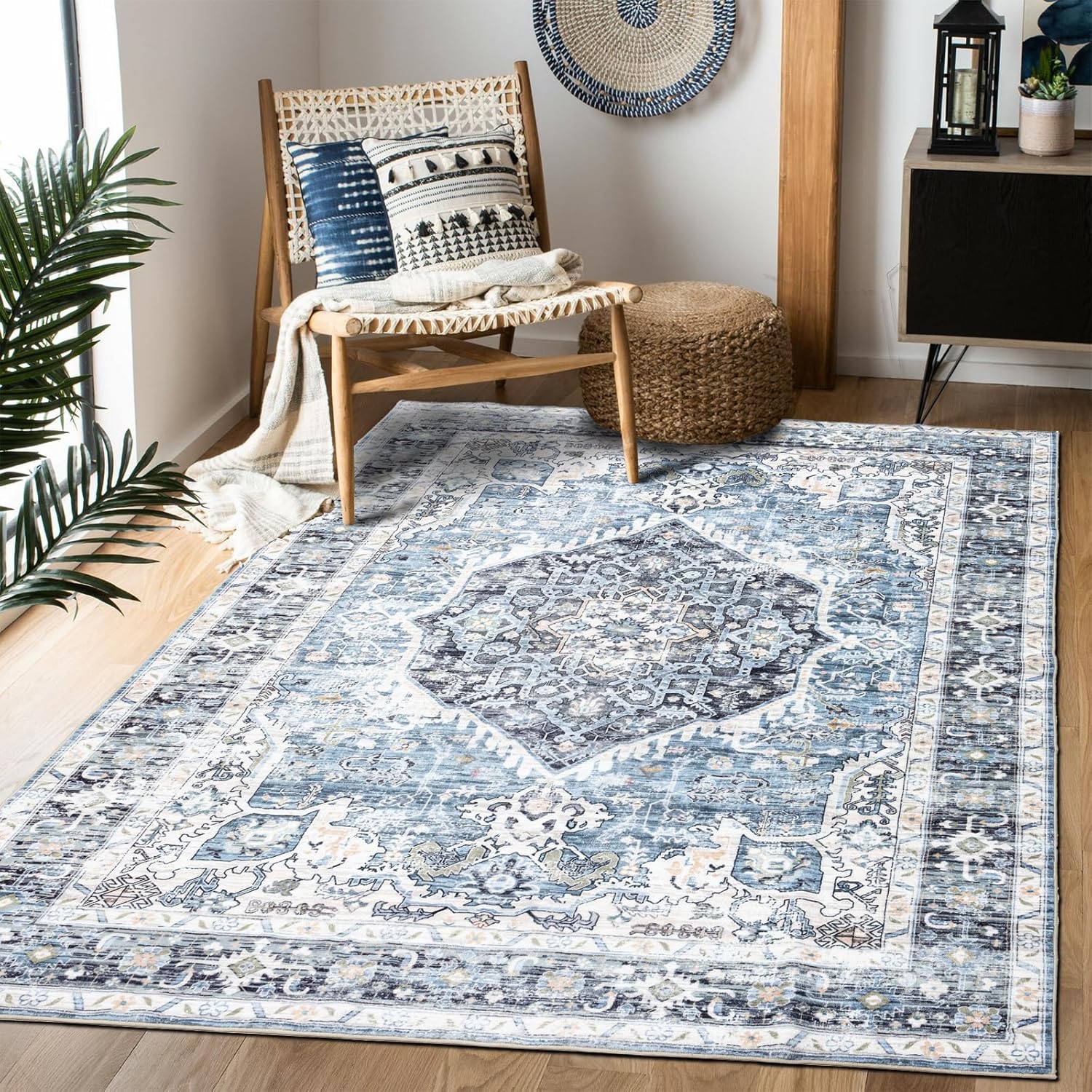 Vintage Boho Area Rug 35 in Ultra-Soft Low Pile Design