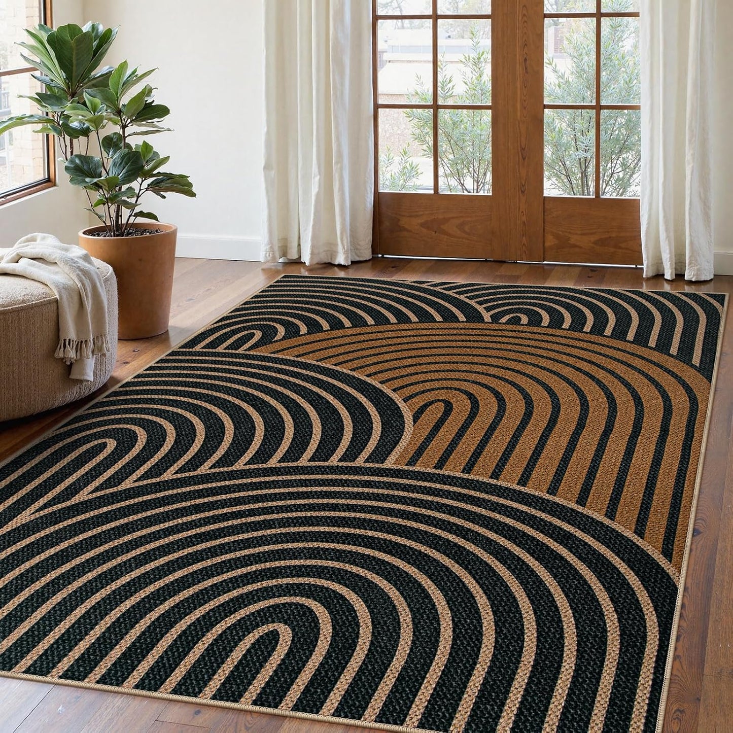 Lahome Modern Rainbow Easy Jute Carpet for Living Room 5x7