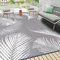 9x12 Waterproof Outdoor Rug Leaf Grey - Reversible Patio Mat