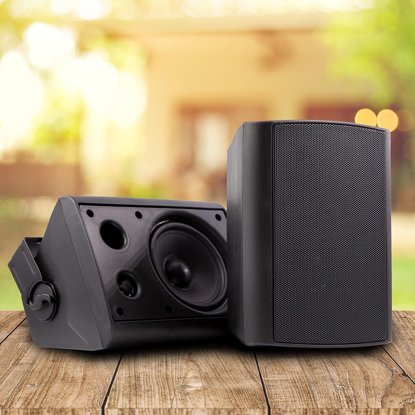EMB ES502 500W 2-Way 5.25 Outdoor Speakers | Powerful Bass & All-Weather Resistant | Swivel Mounts | Expansive Stereo Sound