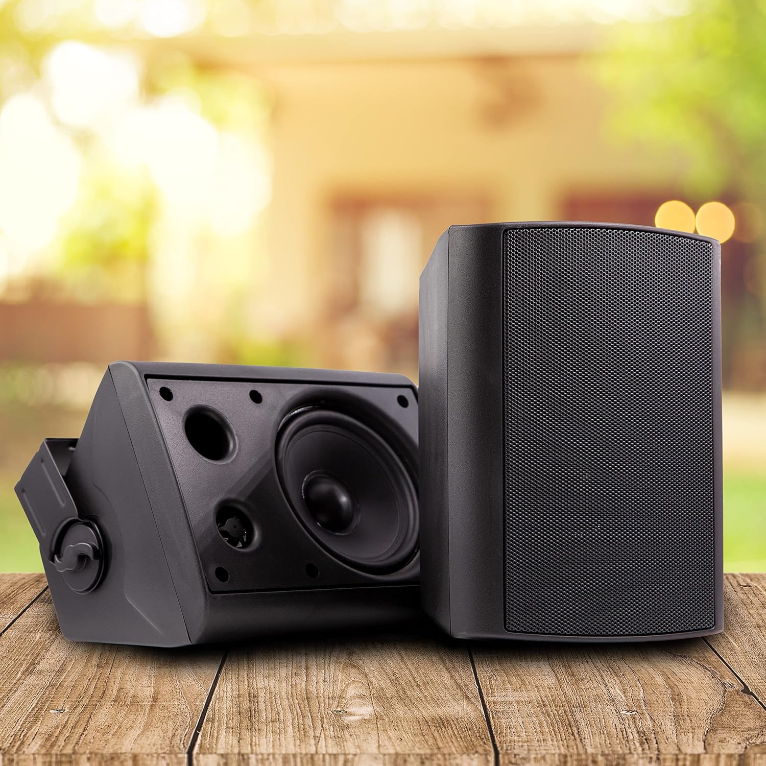 EMB ES502 500W 2-Way 5.25 Outdoor Speakers | Powerful Bass & All-Weather Resistant | Swivel Mounts | Expansive Stereo Sound