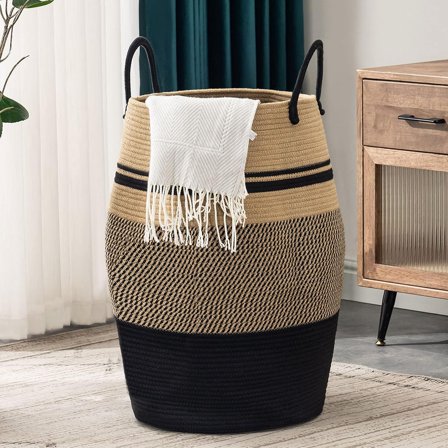 Jute Rope Laundry Hamper - Elegant 105L Woven Storage Basket