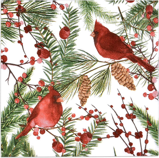 100 Elegant Christmas Cardinal Beverage Napkins - Festive Holiday Decor