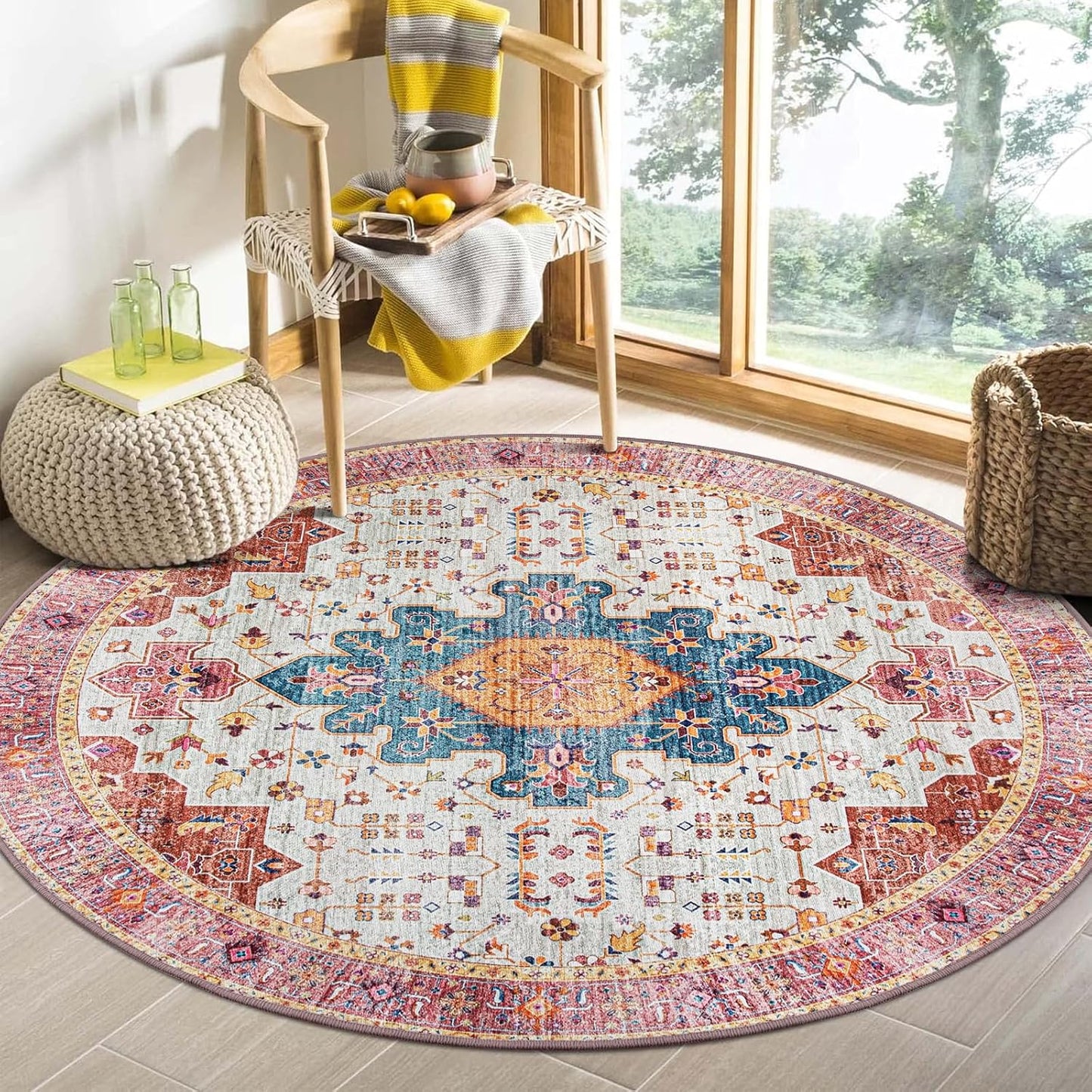Moynesa Ultra-Thin Washable Round Rug for Nursery Bedroom