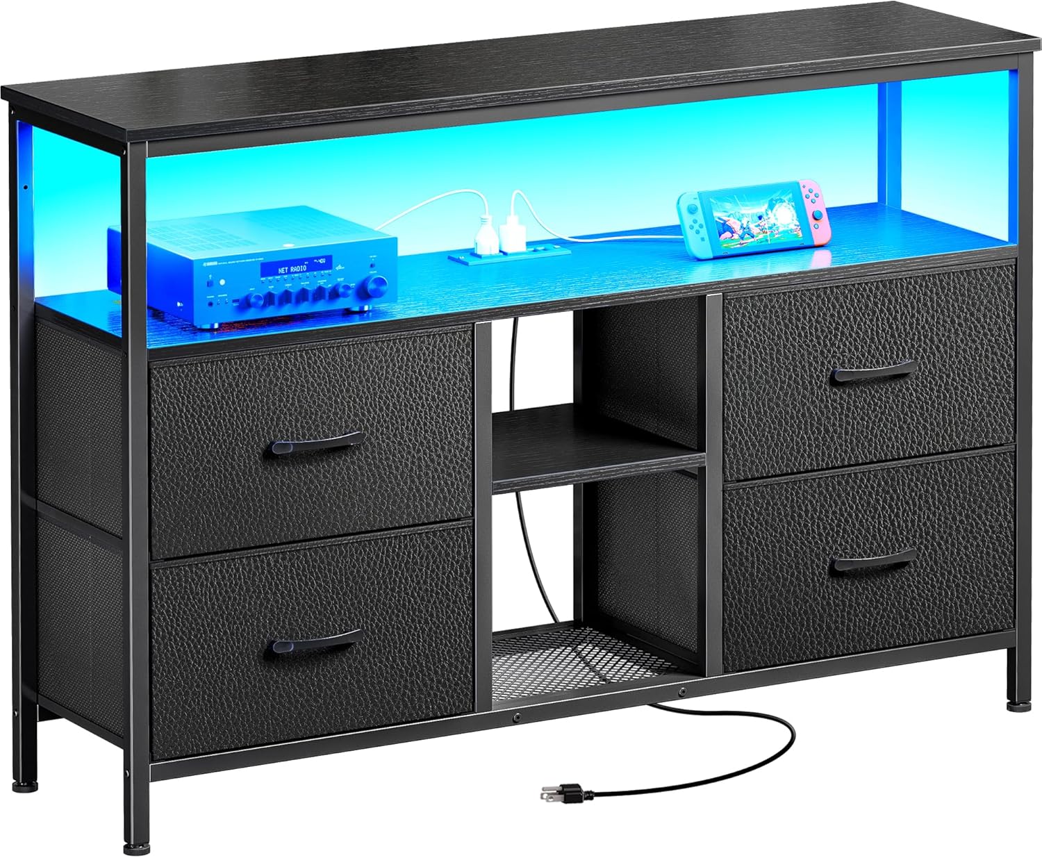 Huuger TV Stand Dresser w/ Power Outlets & LED Lights