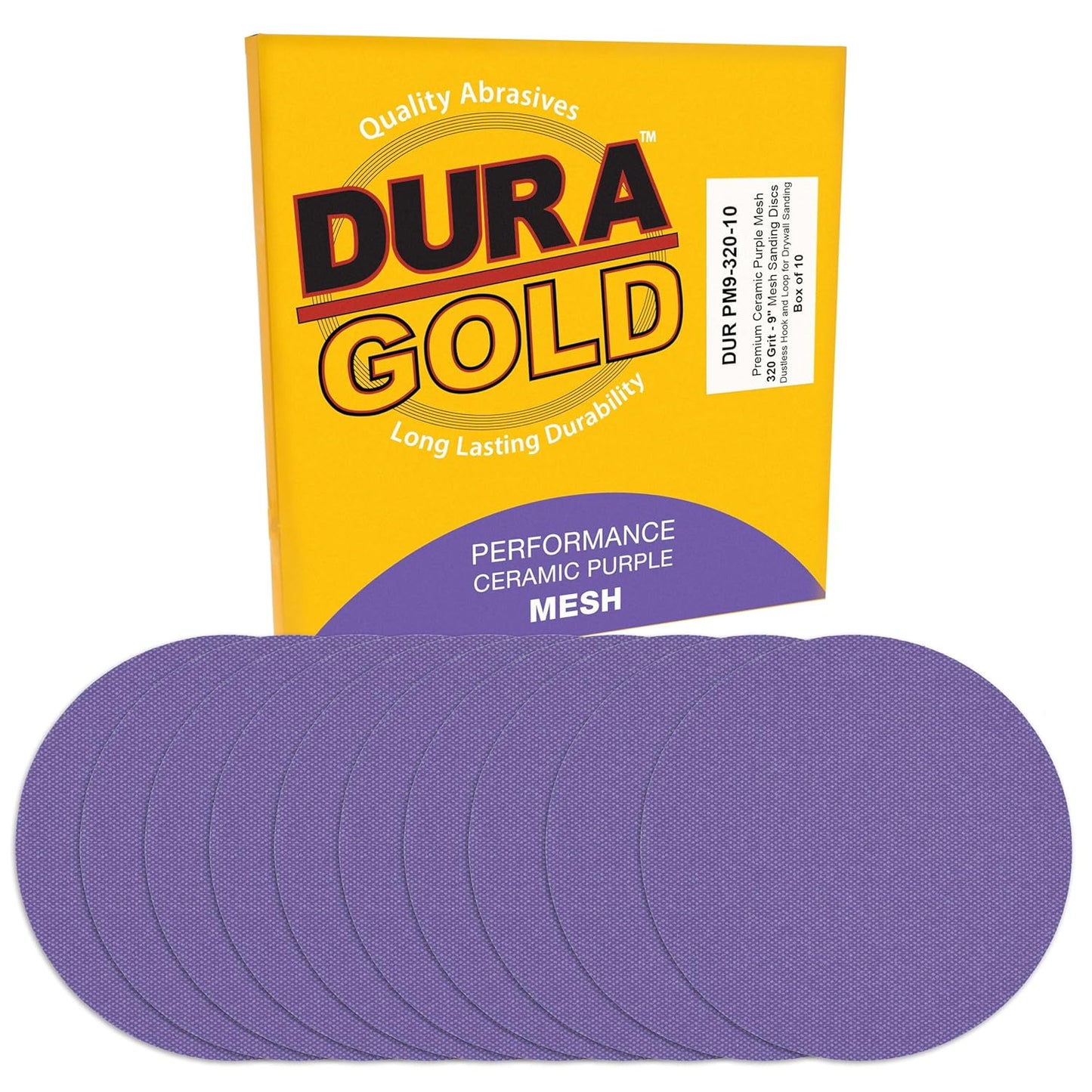 Dura-Gold 320 Grit 9 Ceramic Mesh Sanding Discs - Long-Lasting Fast Cut, Dustless Hook & Loop