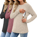3 Pack Women's Nursing Long Sleeve Tops with Hidden Zippers - Ribbed