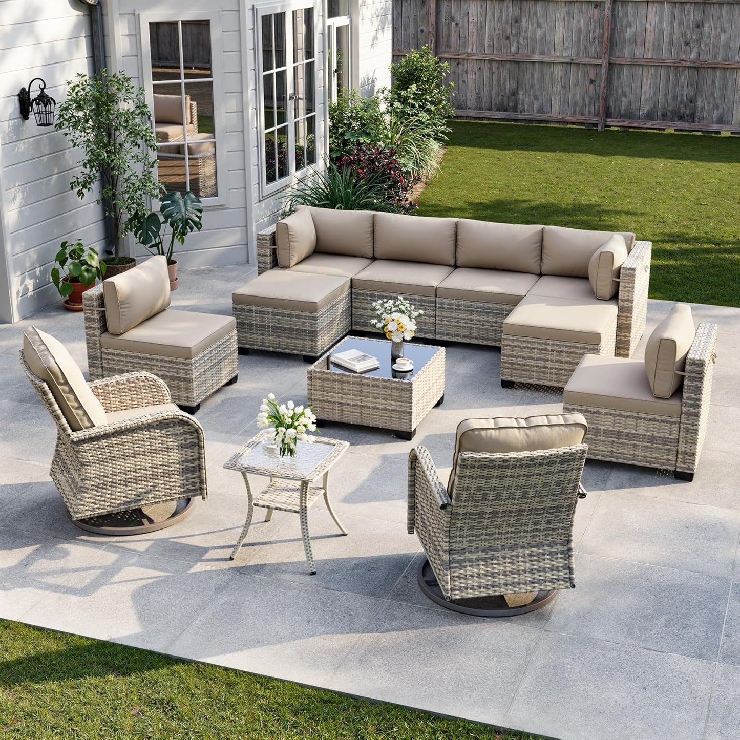 12-Piece Outdoor Patio Furniture Set with Swivel Chairs