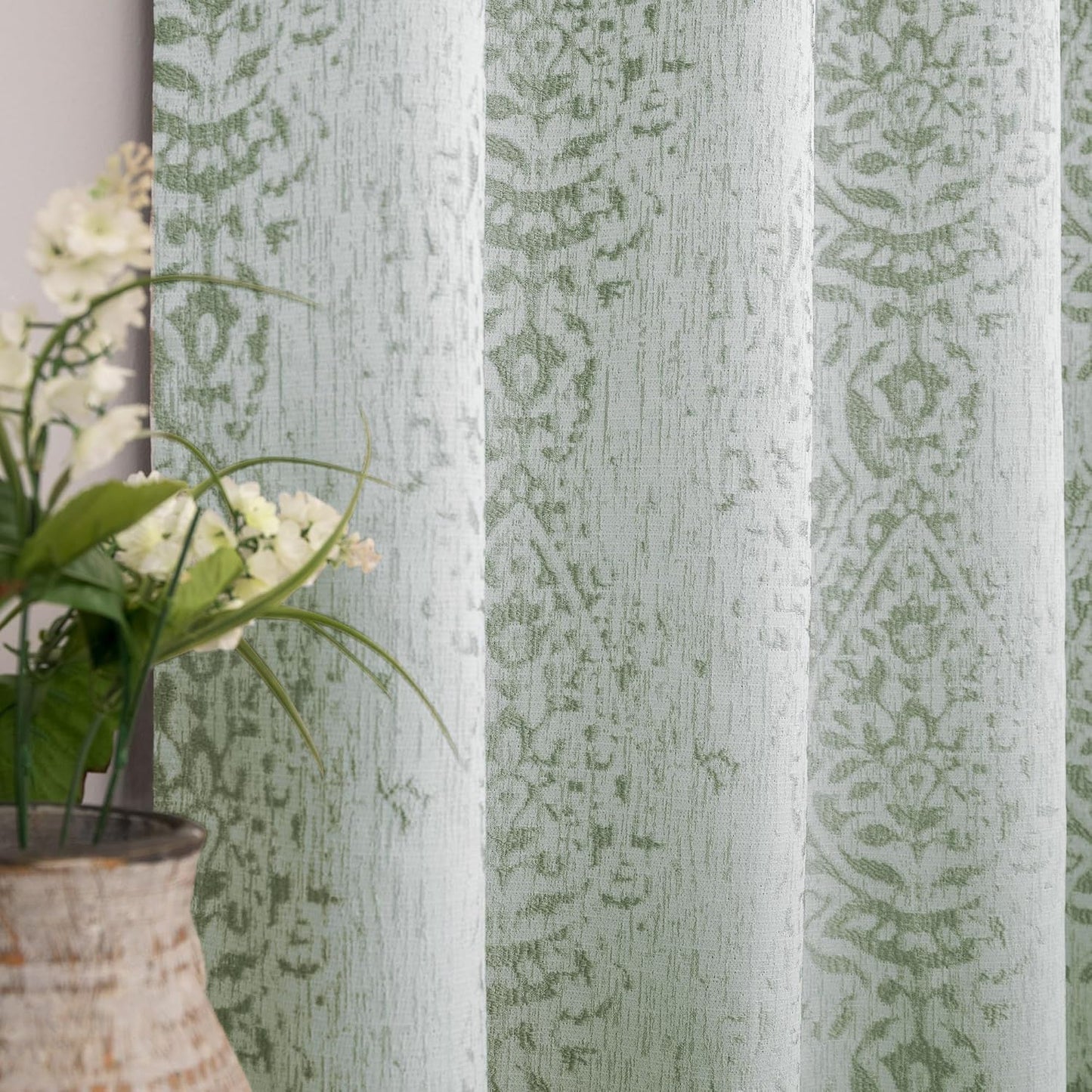 Vintage Sage Green Drapes 63 Inch Curtains for Bedroom