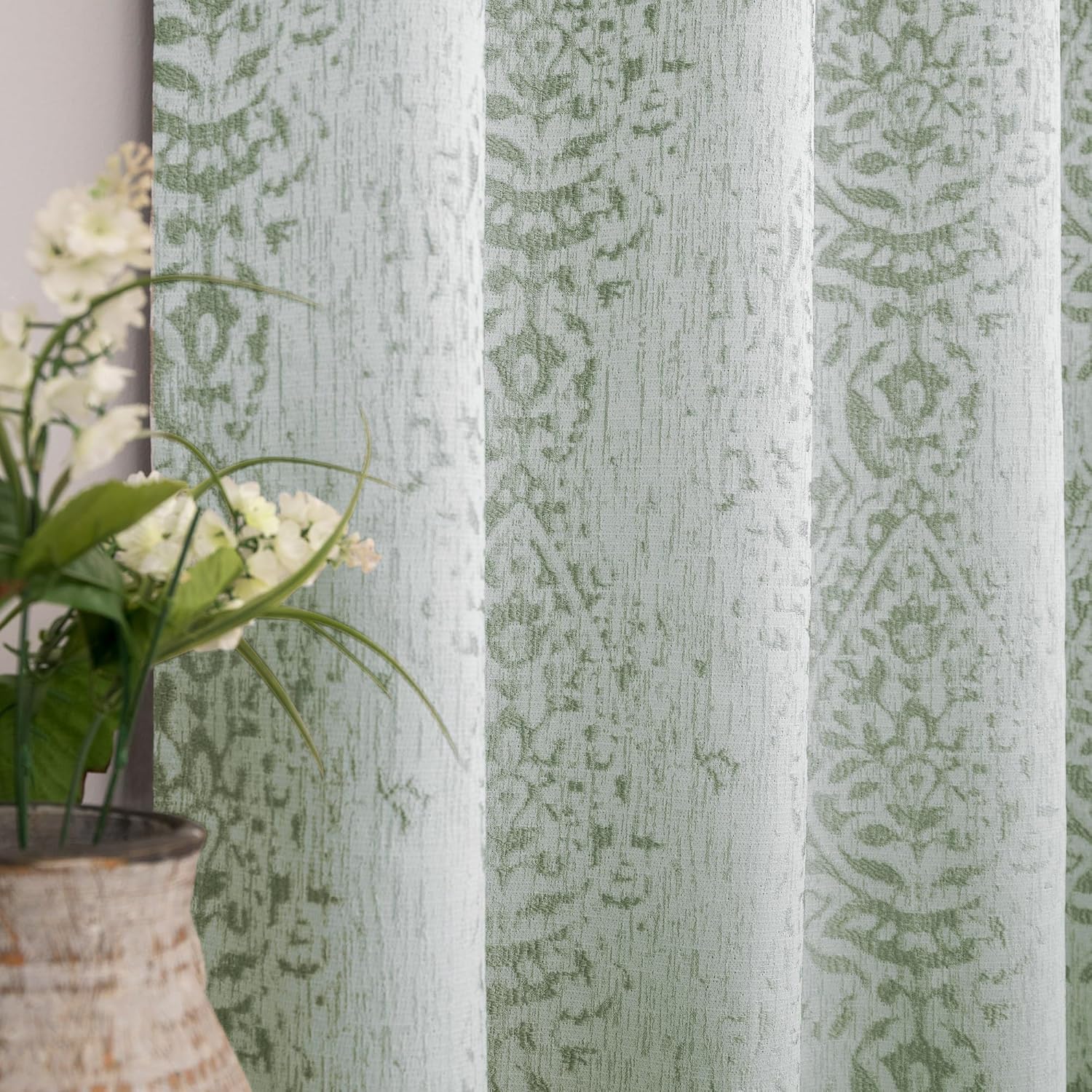 Vintage Sage Green Drapes 63 Inch Curtains for Bedroom