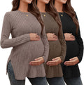 3 Pack Women's Ribbed Maternity Tunic Tops - Long Sleeve Split Side