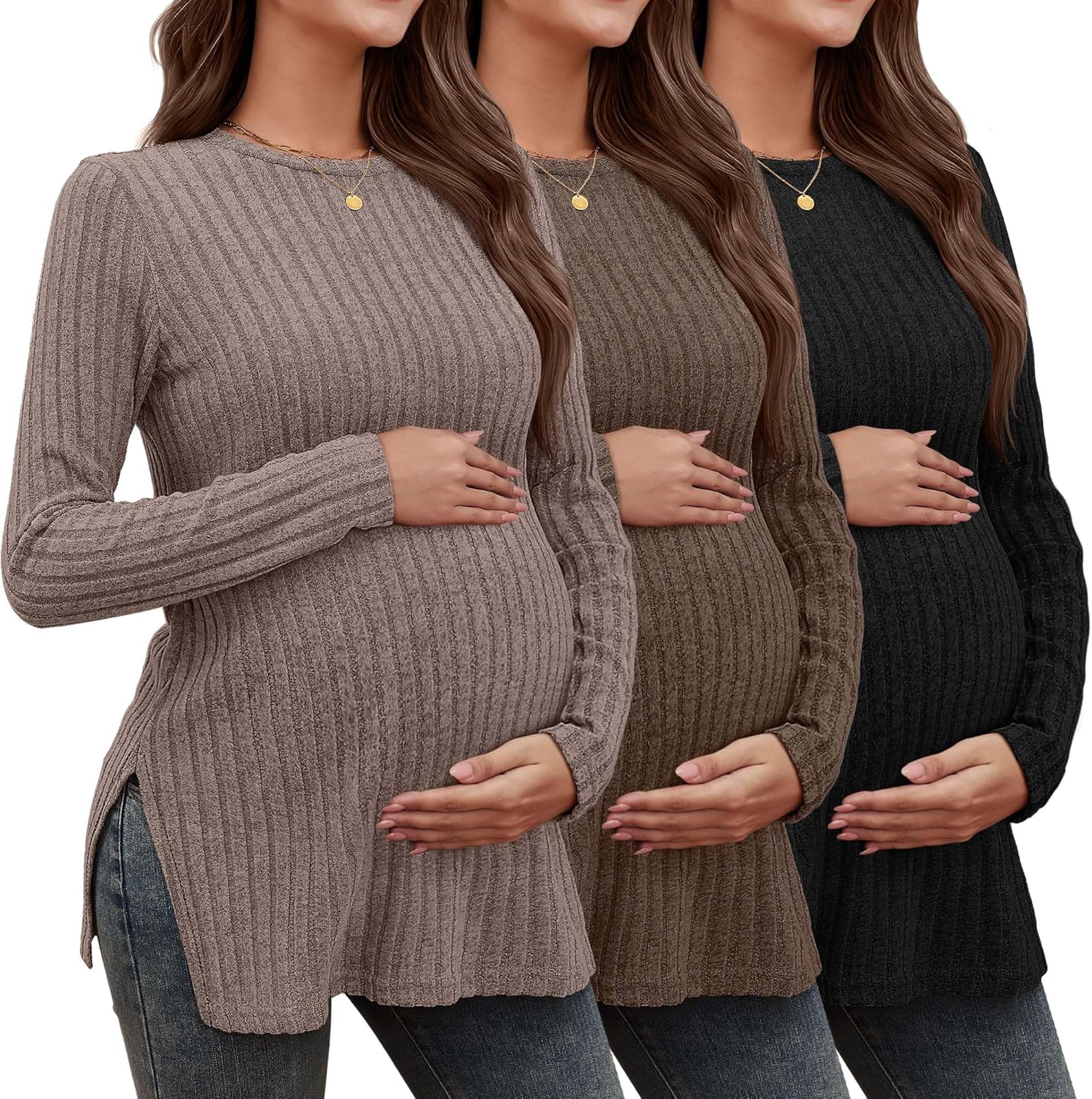 3 Pack Women's Maternity Shirts for Stylish Pregnancy Wear