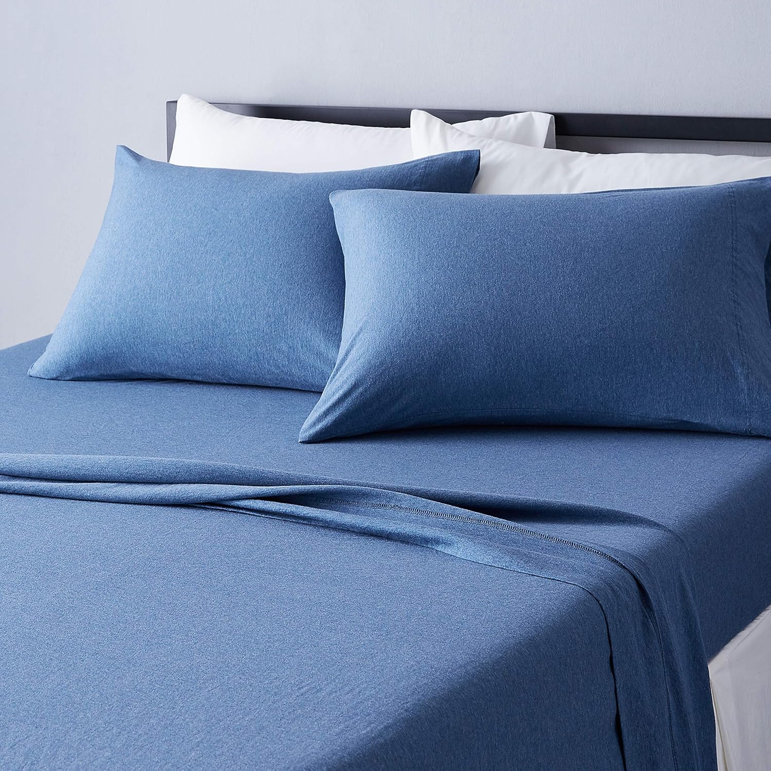 Cotton Jersey King Bed Sheet Set in Chambray Blue - Soft & Durable