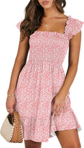 ANRABESS Summer Sleeveless Square Neck Smocked Ruffle Backless