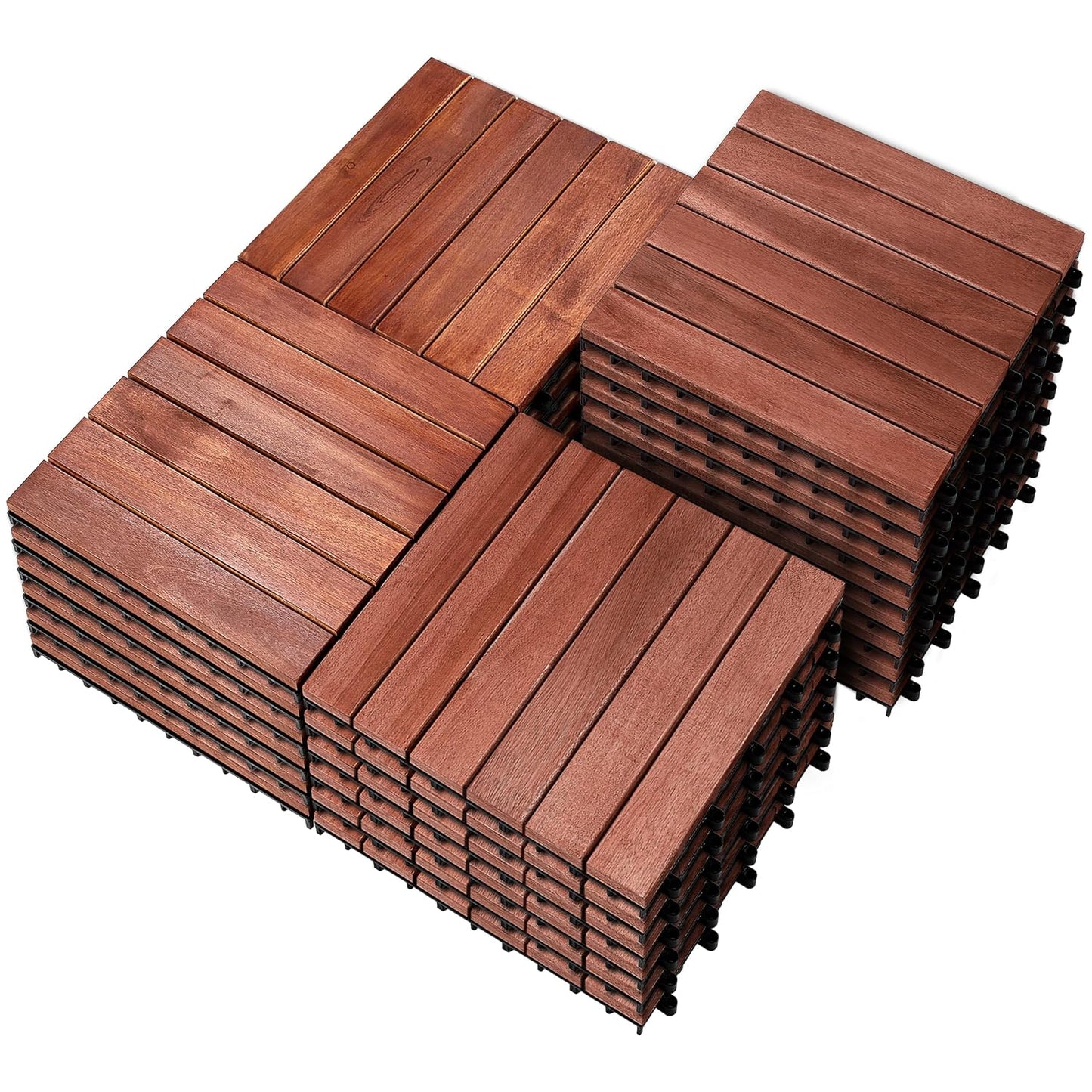 PrimeZone 27 PCS Solid Acacia Wood Interlocking Patio Deck Tiles