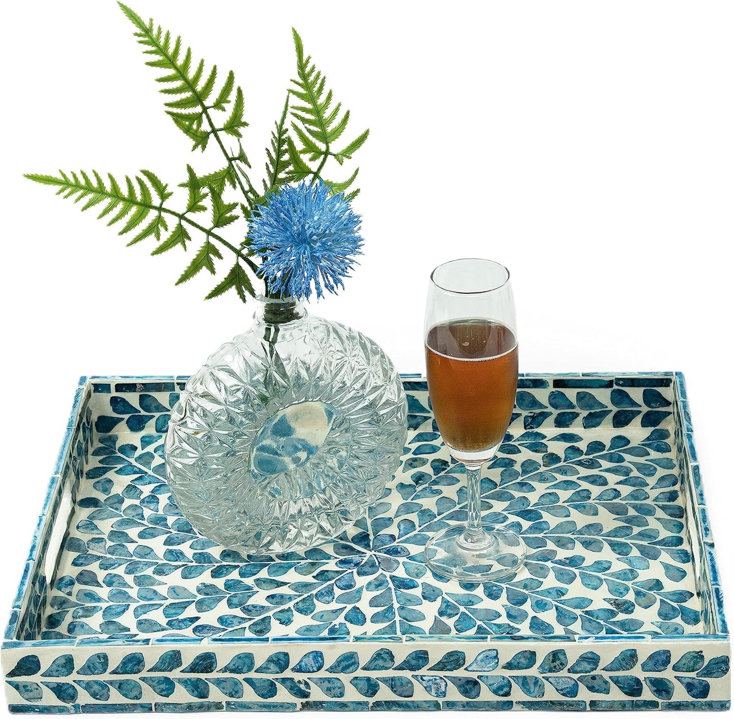 CLAYNIX Serving Tray with Mother of Pearl Inlay for Home Decor