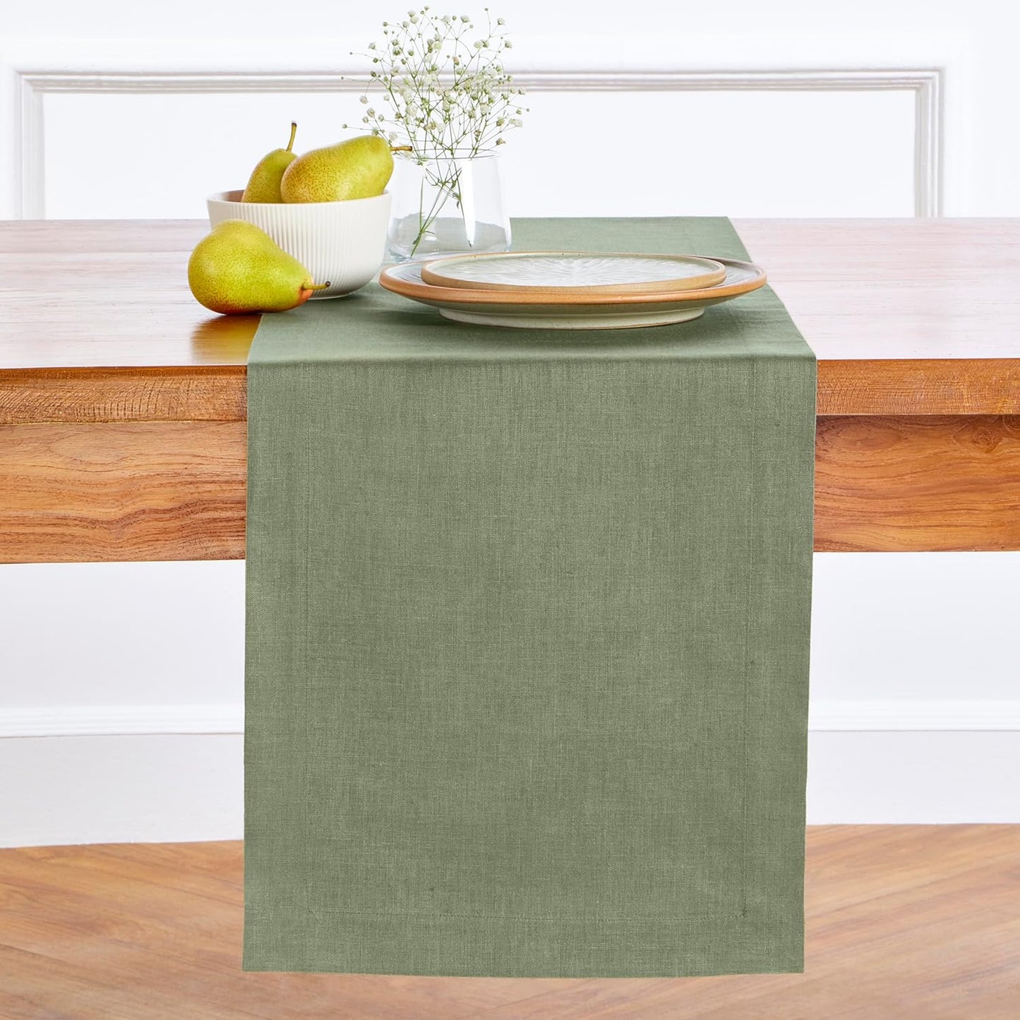 Solino Home Linen Oil Green Table Runner for Stylish Dining