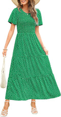 Maggeer Womens Smocked Floral Maxi Dress - Flowy, Modest Style Special