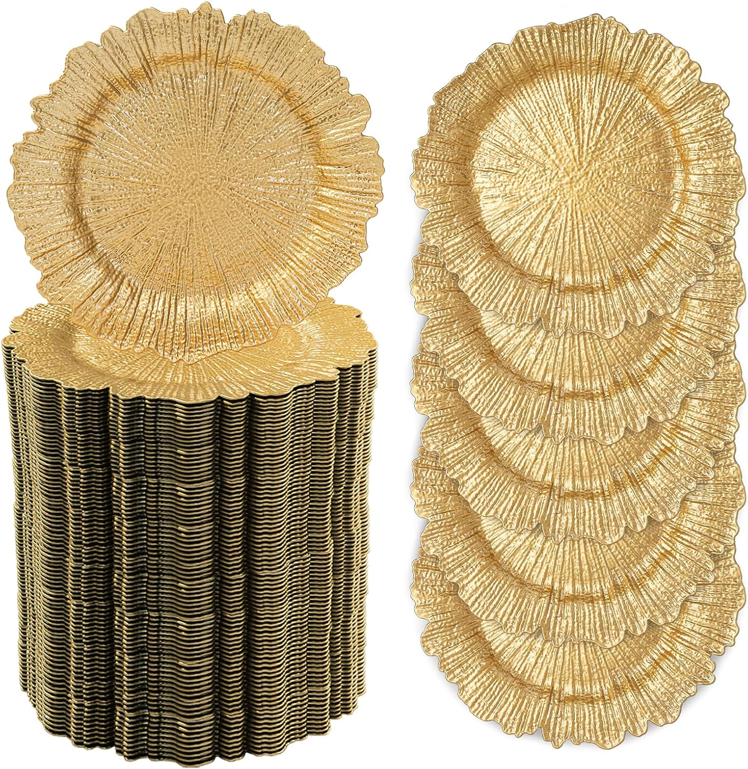 100 Gold Plastic Charger Plates Set - Elegant Wedding Table Decor