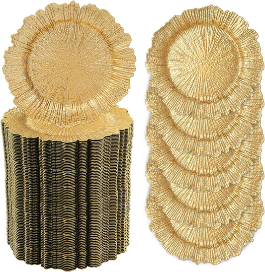 100 Gold Plastic Charger Plates Set - Elegant Wedding Table Decor