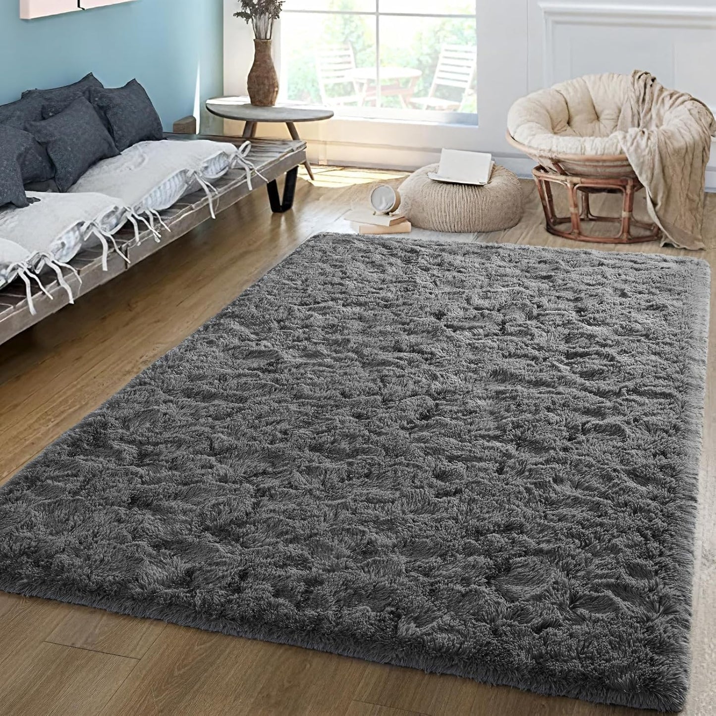 5x8 Grey Fluffy Area Rugs for Bedroom and Living Room Decor