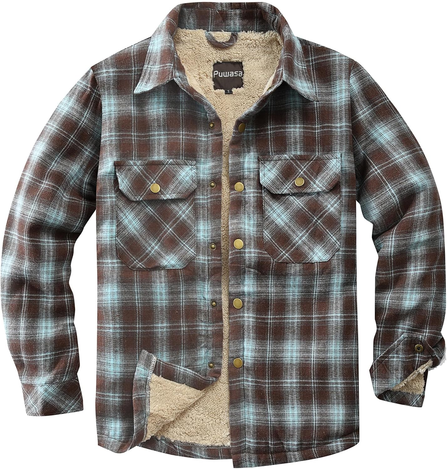 Men's Sherpa Lined Cotton Flannel Shirt Jacket for Winter Wear