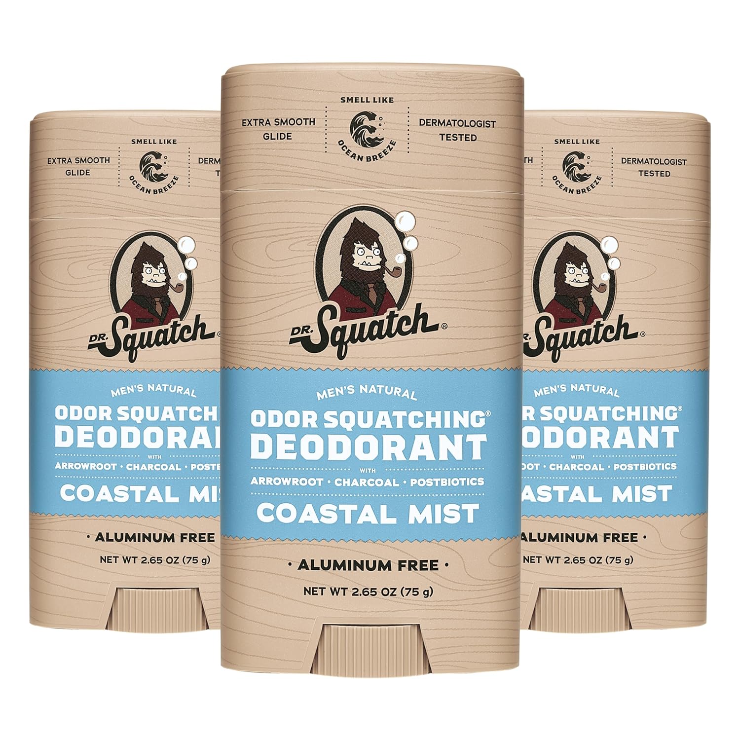Dr. Squatch Natural Deodorant for Men - Coastal Mist 3-Pack