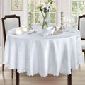 Portofino Scalloped Damask Tablecloth, 90 in Round - Wrinkle & Stain