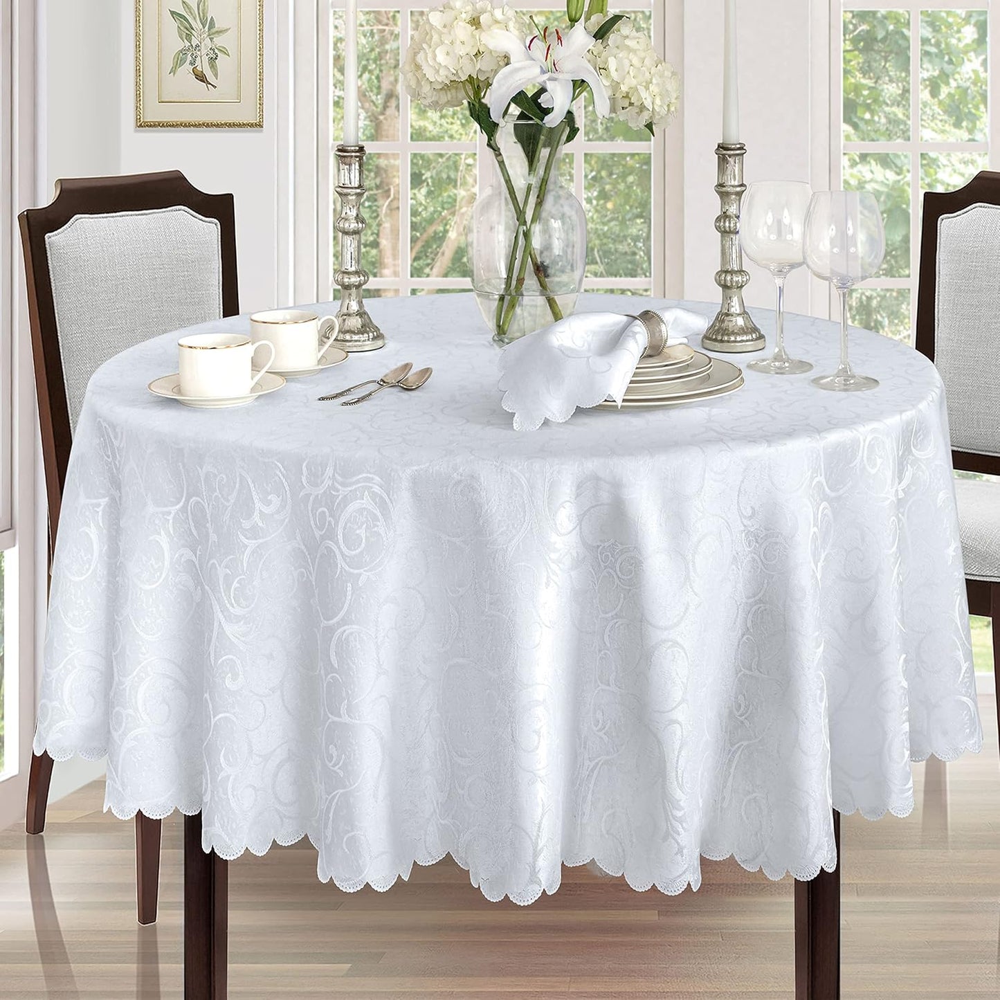 Newbridge Thanksgiving Portofino Scalloped Damask Tablecloth