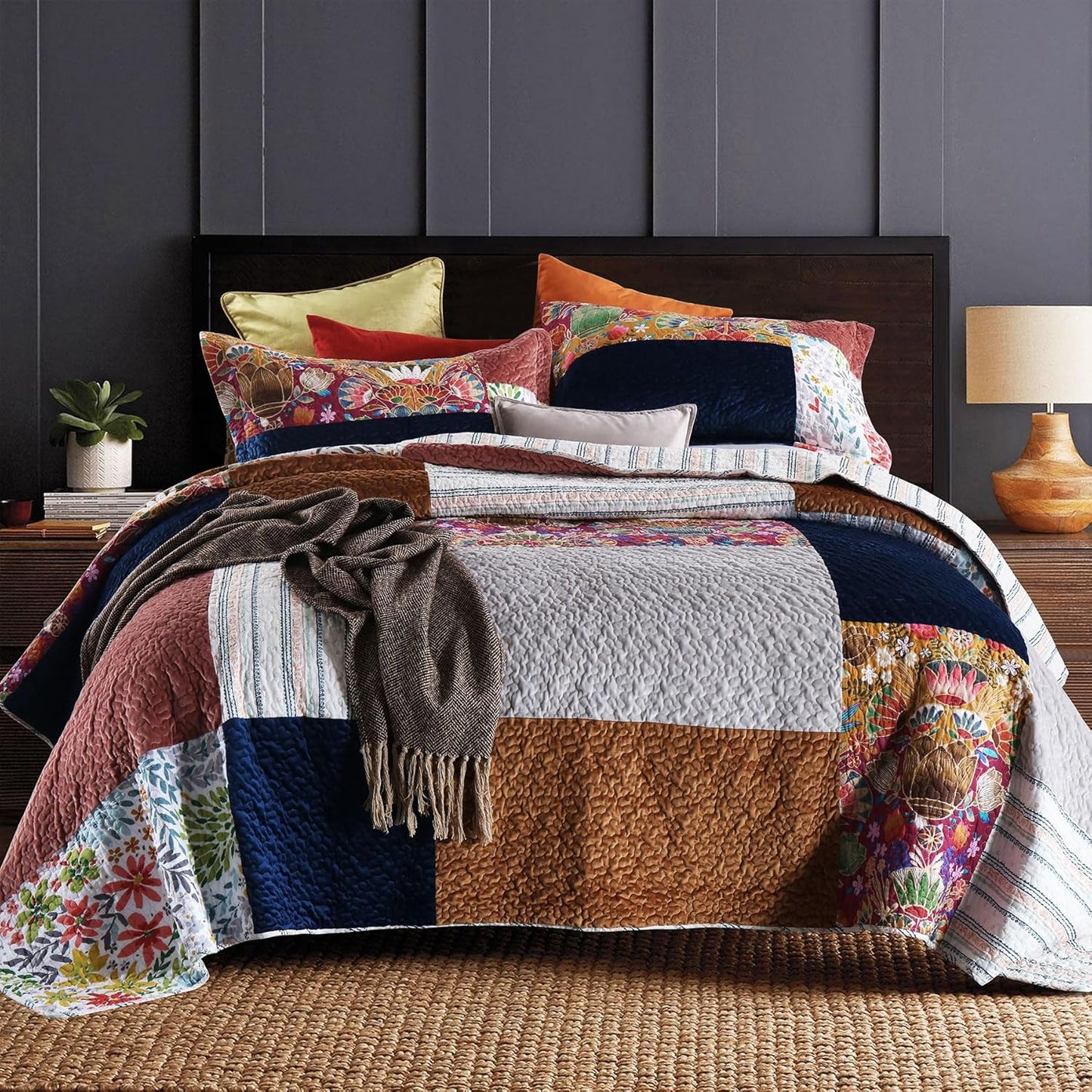 Secgo Queen Comforter Set - 100% Cotton Quilts for Cozy Sleep
