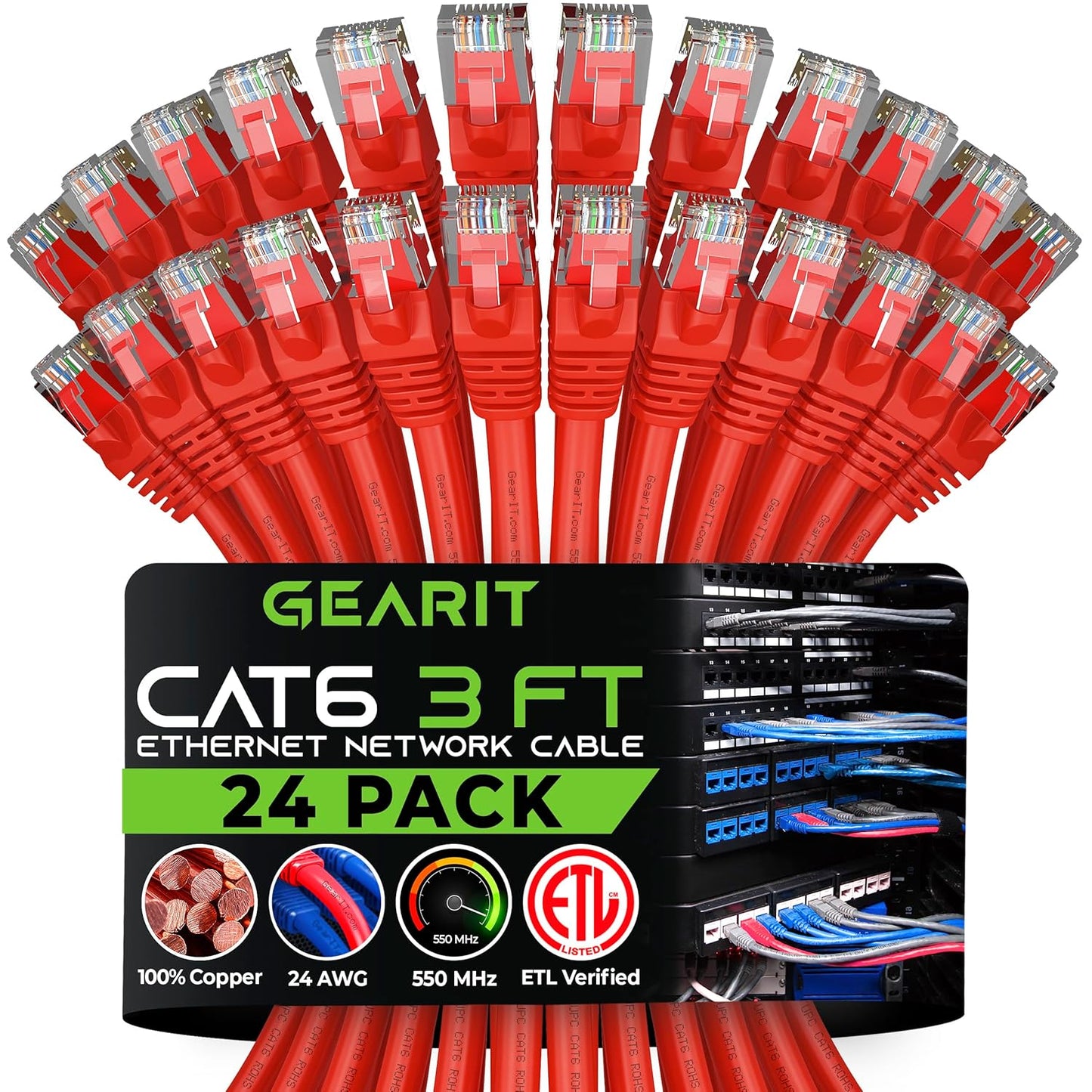High-Speed 10Gbps Cat6 Ethernet Cable 24-Pack - Ideal for Internet Connectivity