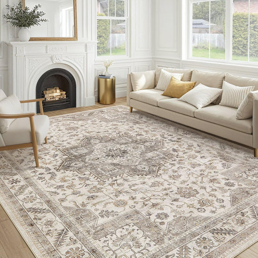 Vintage Living Room Area Rug 5x7 - Soft Washable Carpet