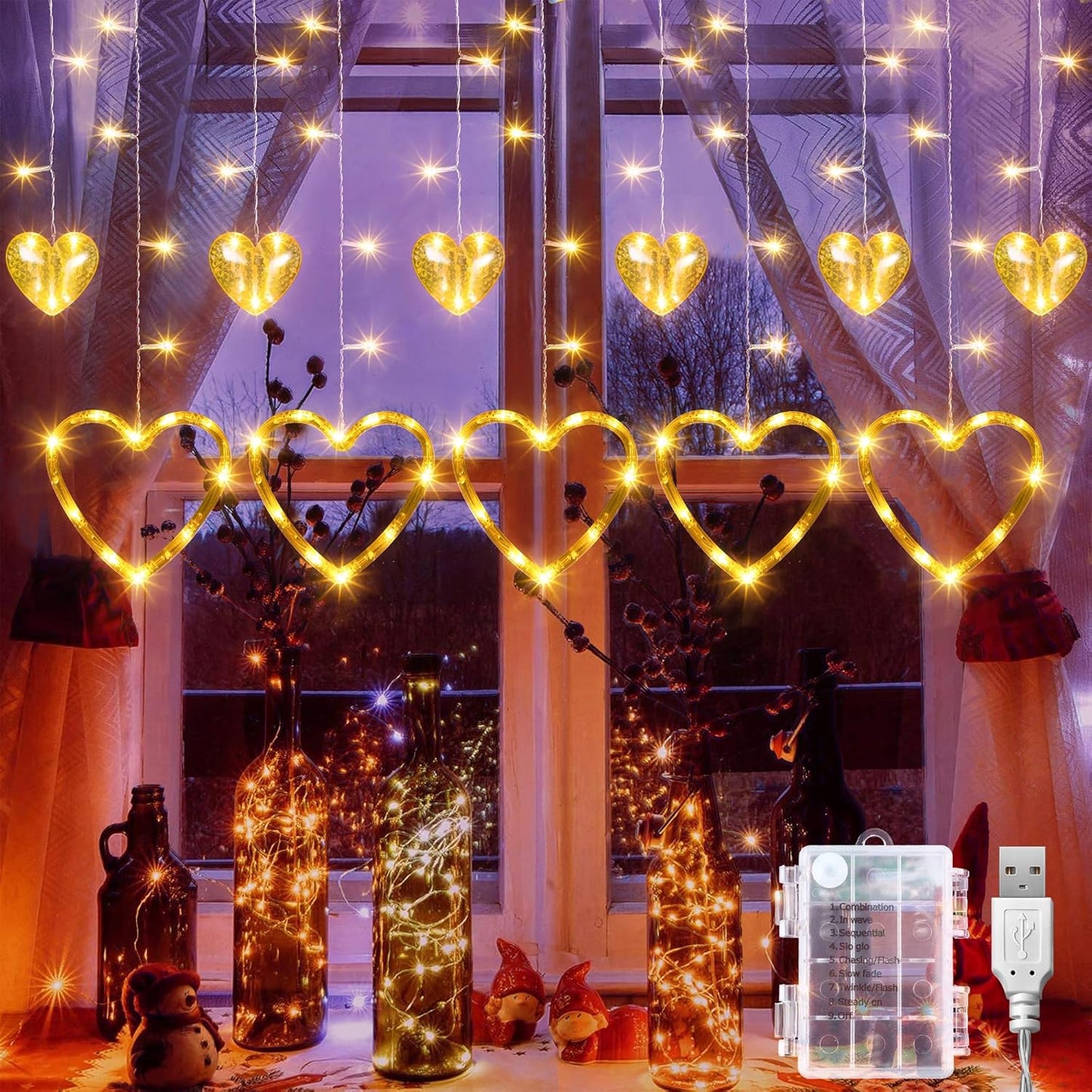 Romantic Heart String Lights for Valentine's Day