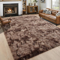 Noahas Large Fluffy 8x10 Area Rug - Thick Tie-Dyed Brown Shag Rug