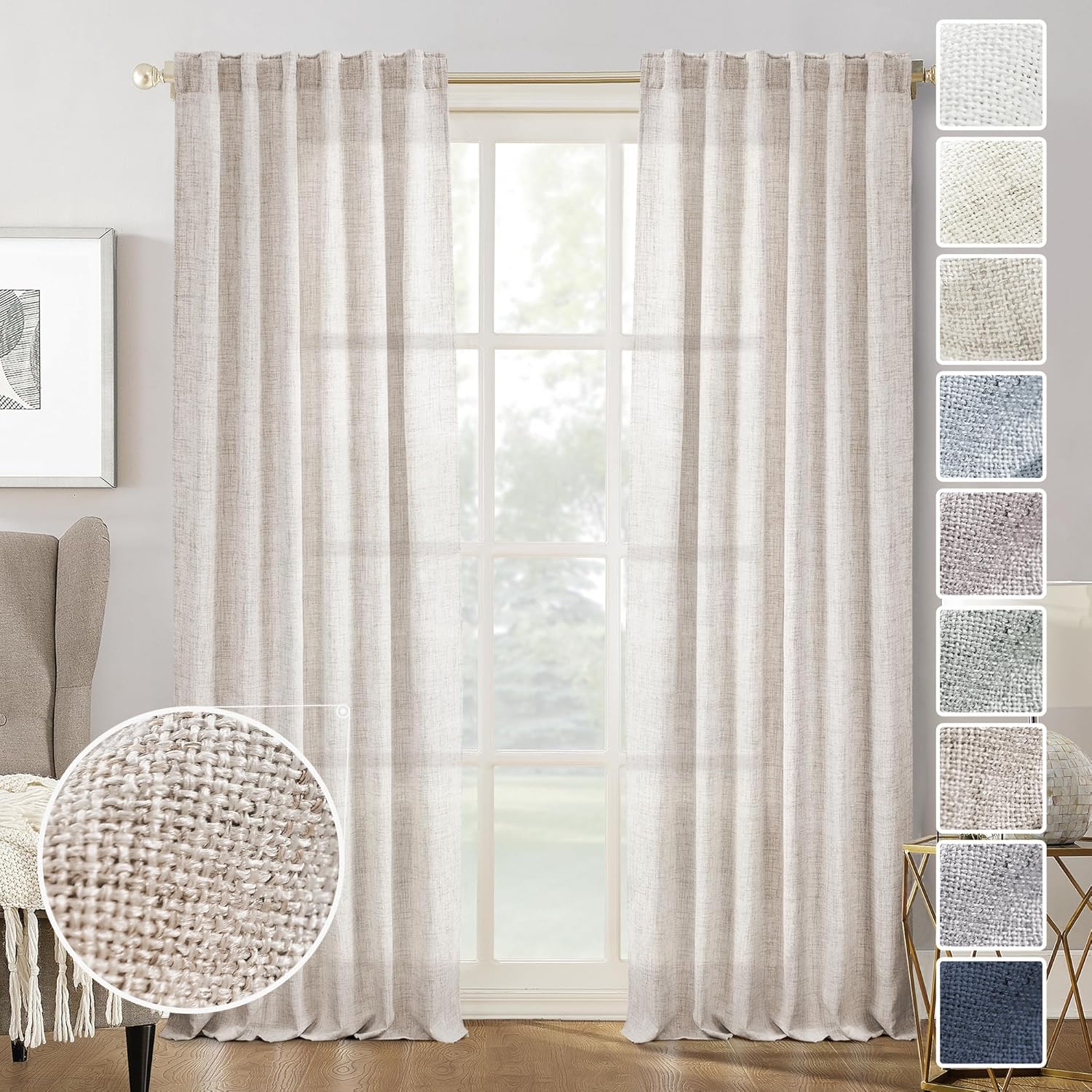 Semi Sheer Linen Curtains 108 Inches Long for Living Room