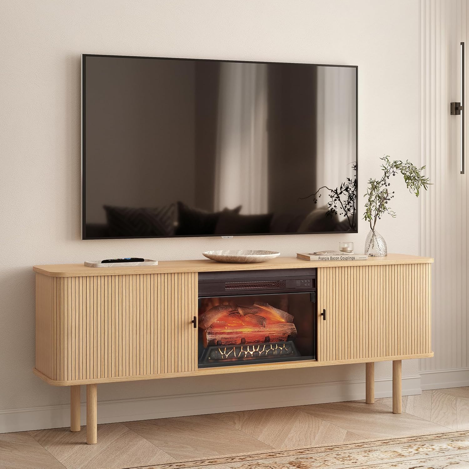71'' Electric Fireplace TV Stand - Heater, Storage, Shelves