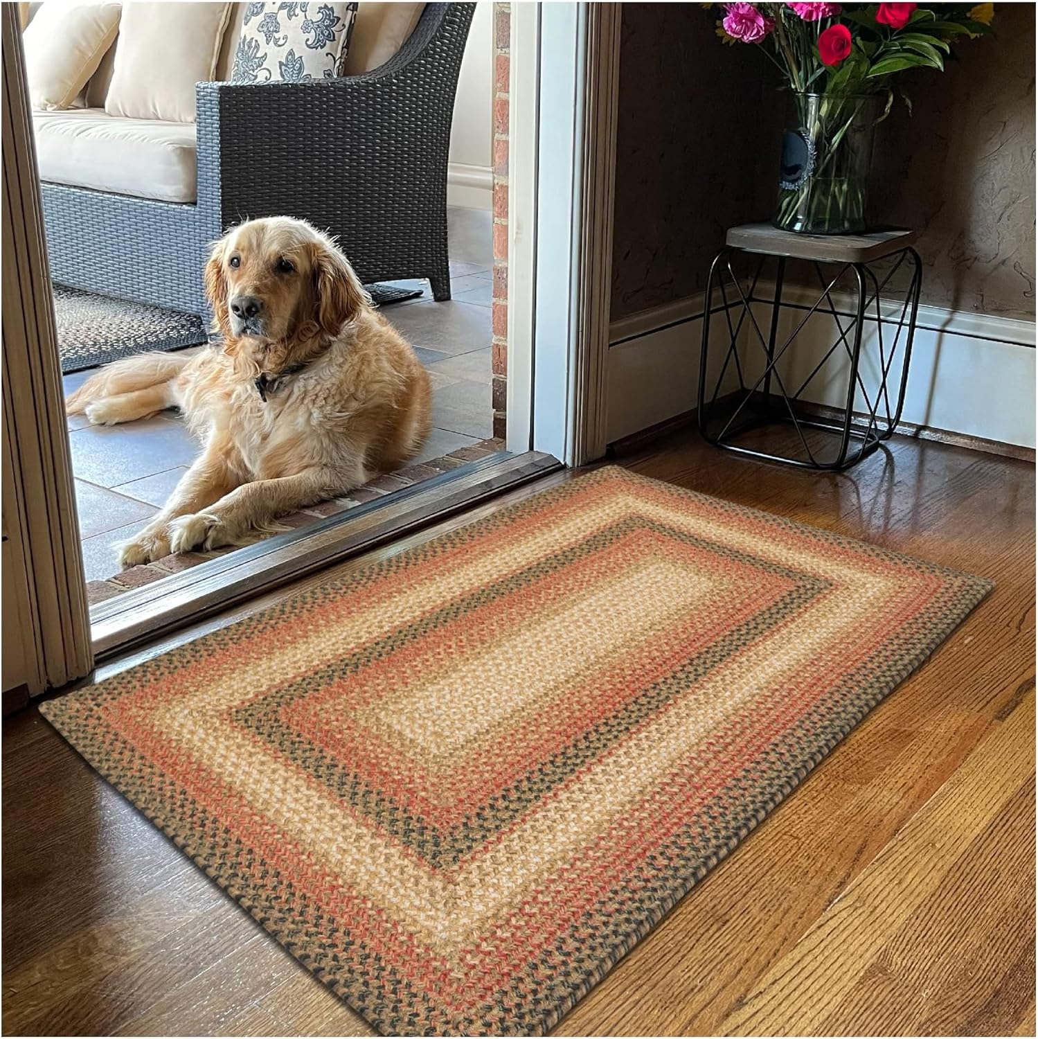 Russet Country Kitchen Rugs - Jute Braided Multi Color Rug