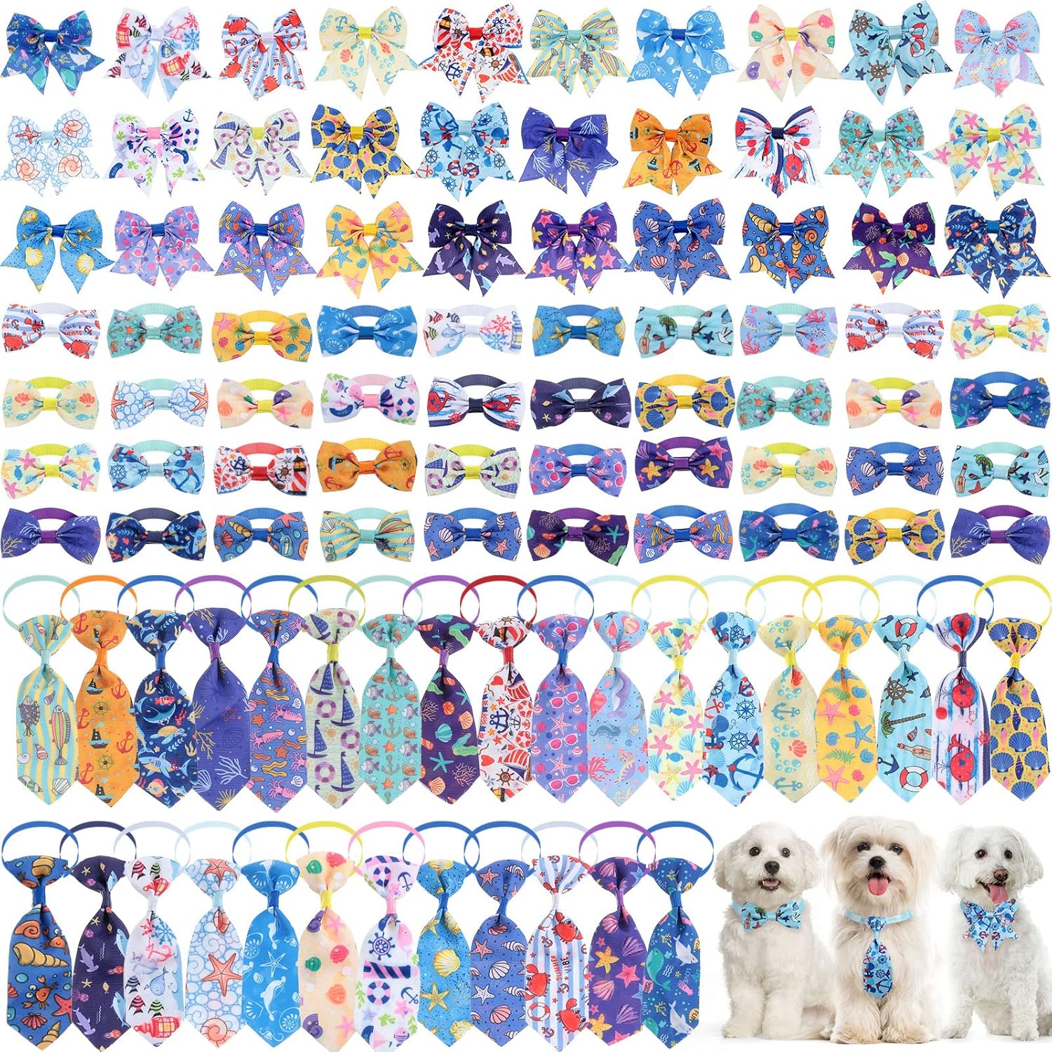 Reginary 100 Pieces Dog Bow Tie Collar Set for Pets Grooming