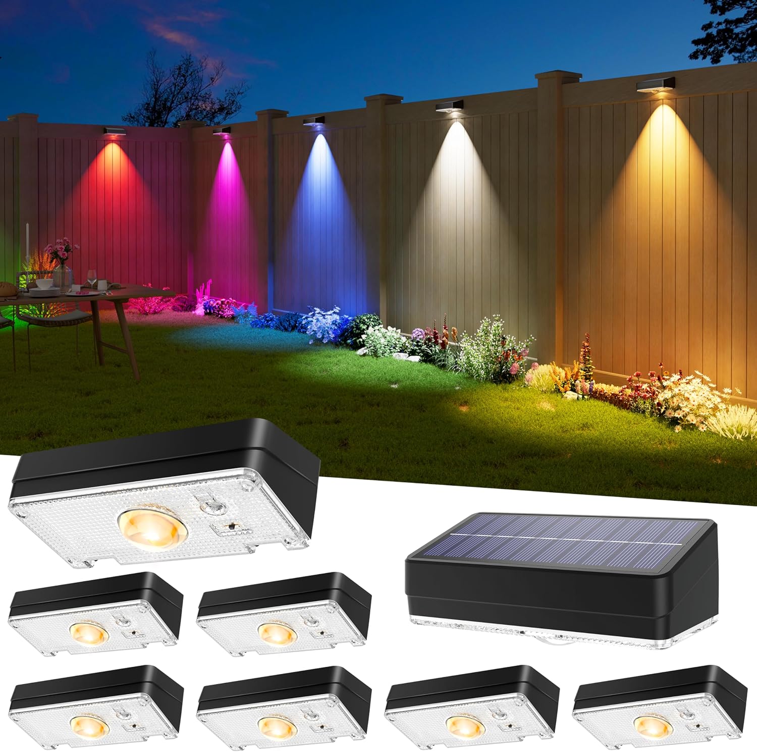 Solar Fence Lights Outdoor - 8 Pack, 50LM Ultra Bright Lighting