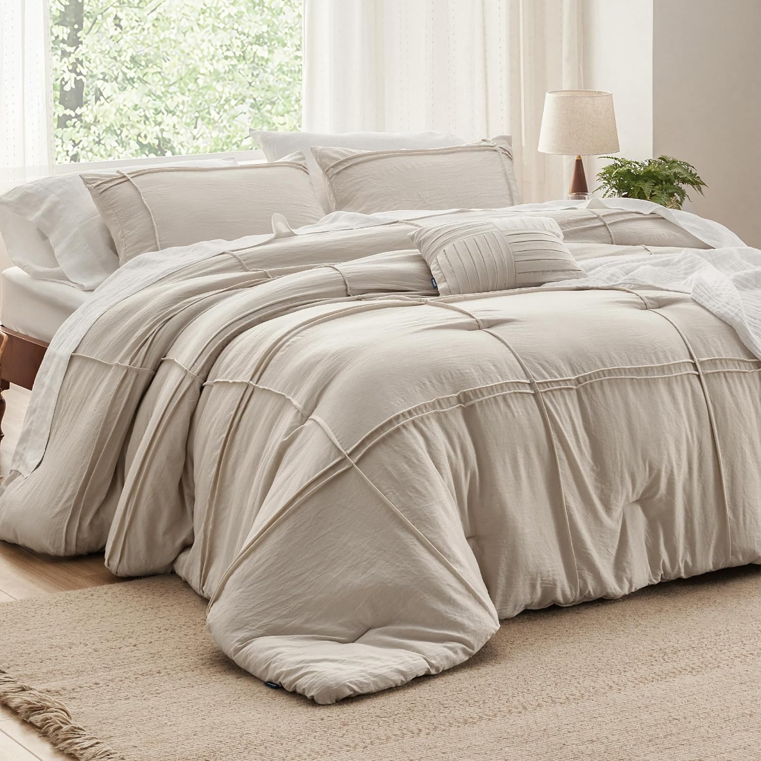 Bedsure Full Comforter Set - Elegant Beige Boho Bedding