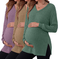 3 Pack Womens Ribbed Maternity Shirts - Soft Long Sleeve V Neck
