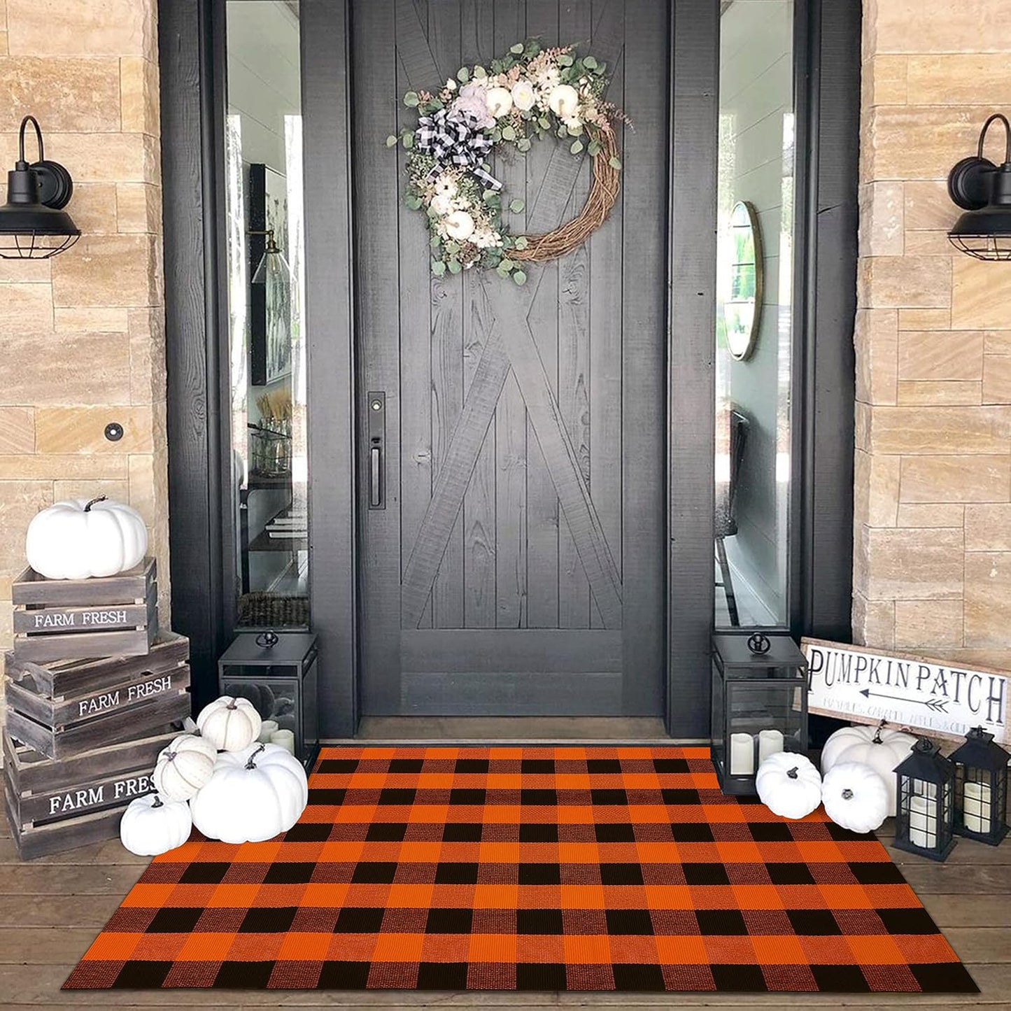 KILOCOCO Halloween Doormat 4ftx6ft Buffalo Plaid Rug for Fall
