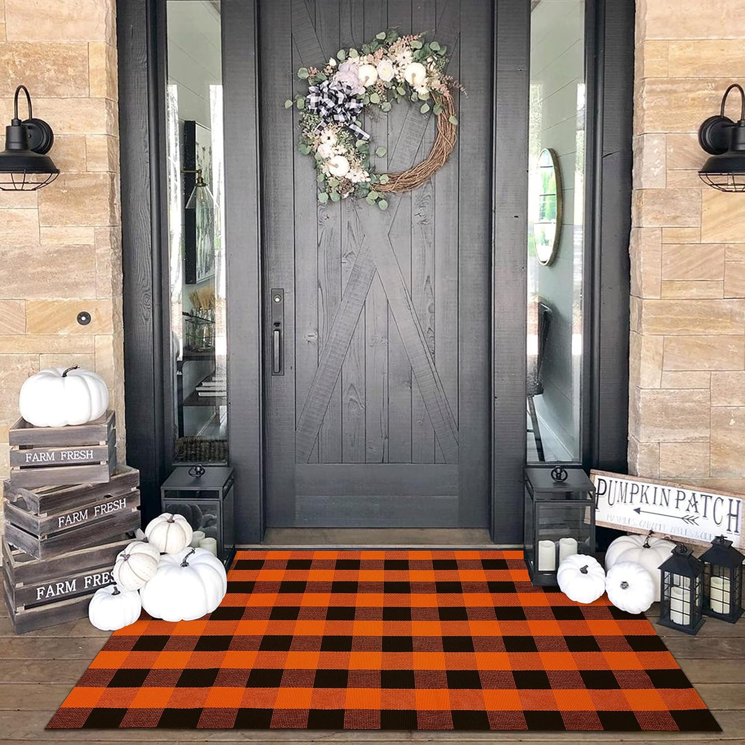 KILOCOCO Halloween Doormat 4ftx6ft Buffalo Plaid Rug for Fall